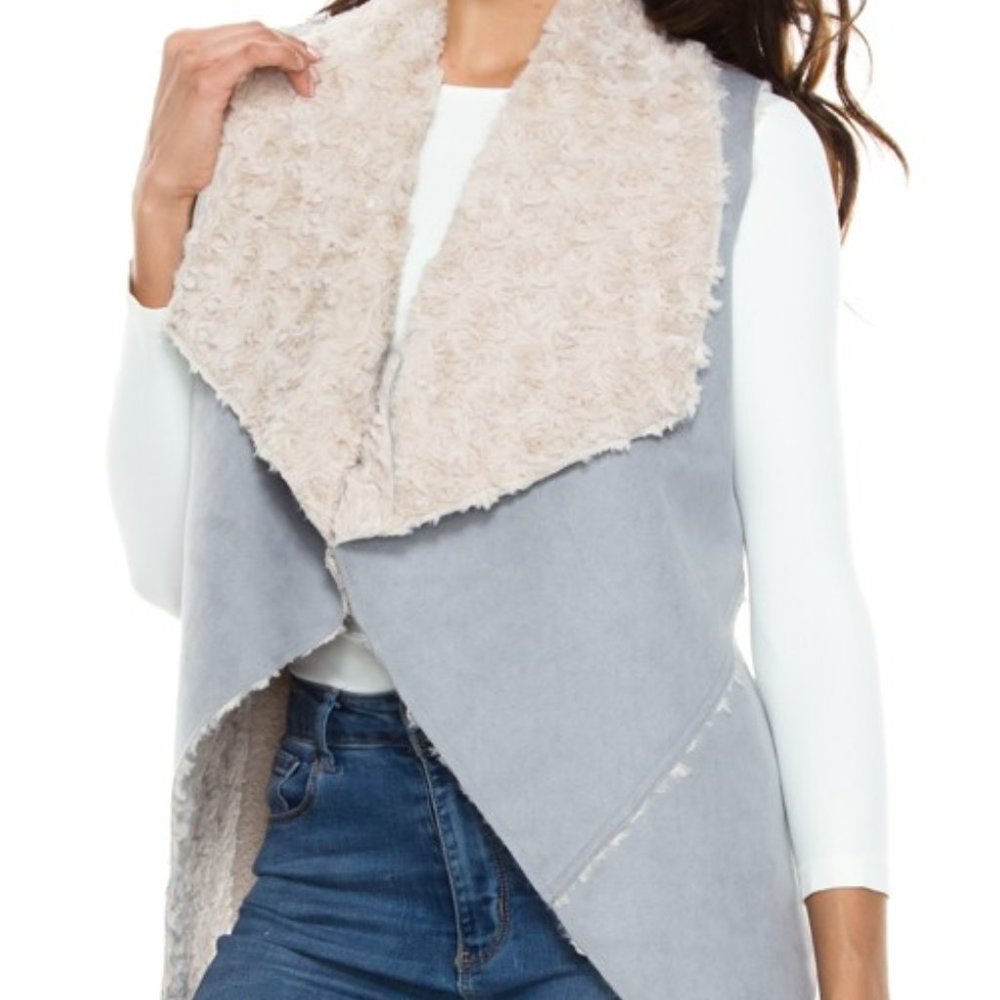 Suede Vest with Faux Fur Collar & Interior